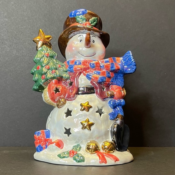 Snowman Tea Light or Votive Candle Holder With Christmas Tree - Picture 10 of 10